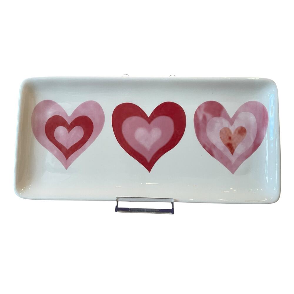 MAXCERA Hearts Serving Platter 5x11 Ceramic Pink Red Valentines Day Decor NEW